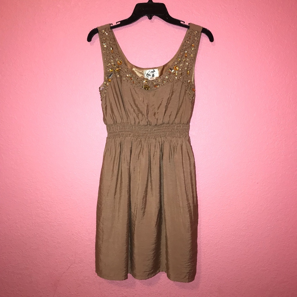 Francesca's Paraella Tan Brown Dress w/ Gemstones